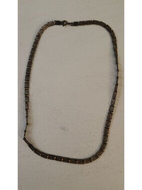 Vintage Sterling Silver Greek Key Link Necklace 16" Modernist Panel Chain 7g